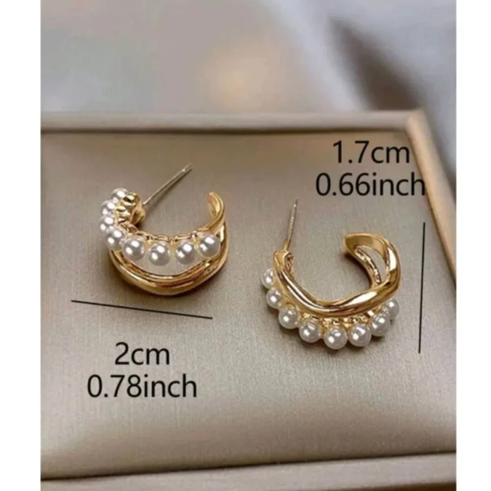 Anthropologie Classy Pearl Stud Half Hoop Earrings